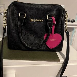 Juicy Couture Black Embossed Satchel with Pink Heart Tag